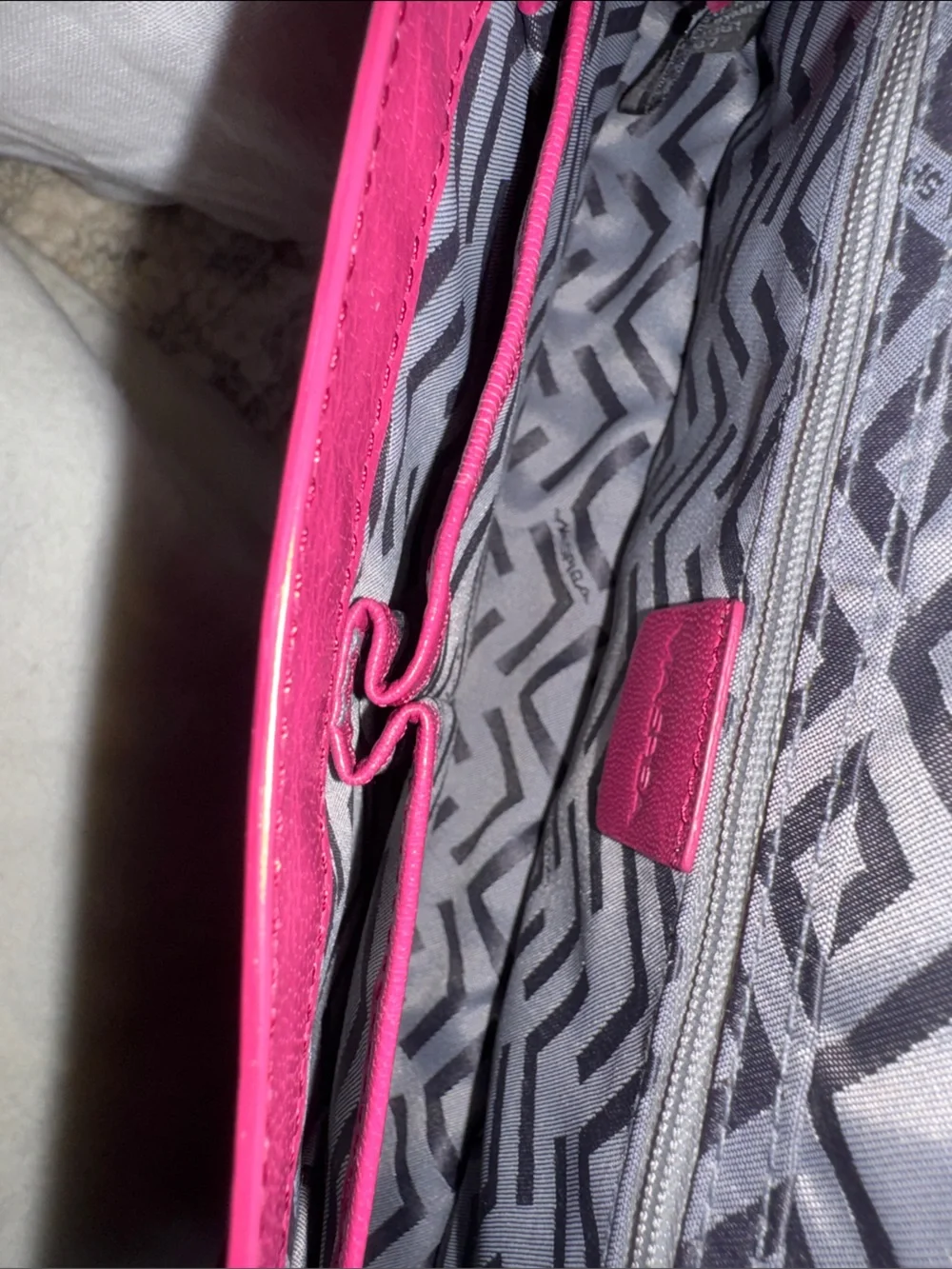 Via Spiga Magenta Geometric Leather Clutch with Metal Bar